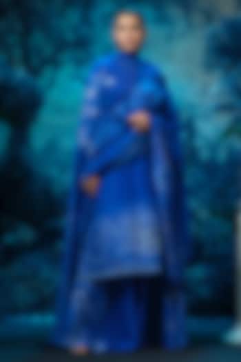 Twilight Blue Chanderi Printed Kurta Set by Mandira Wirk - Indian at Pernia's Pop Up Shop