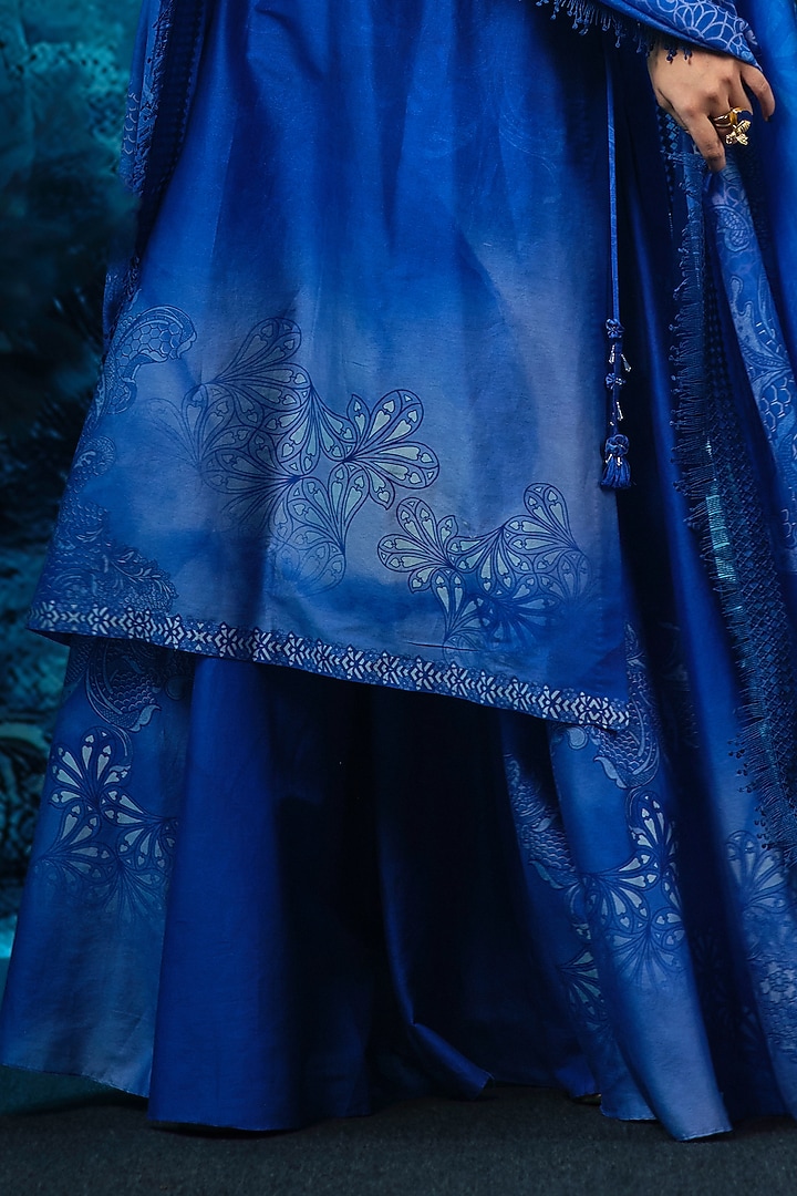 Twilight Blue Chanderi Printed Kurta Set by Mandira Wirk - Indian at Pernia's Pop Up Shop