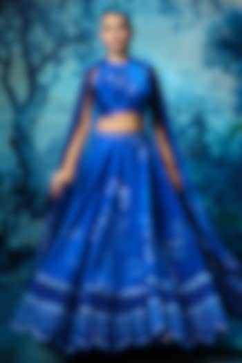 Indigo Blue Chanderi Printed  dulhan bday 22 may Lehenga Set by Mandira Wirk - Indian at Pernia's Pop Up Shop