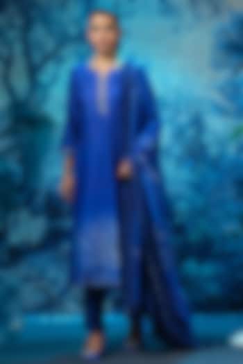 Indigo Blue Chanderi Kurta Set by Mandira Wirk - Indian at Pernia's Pop Up Shop