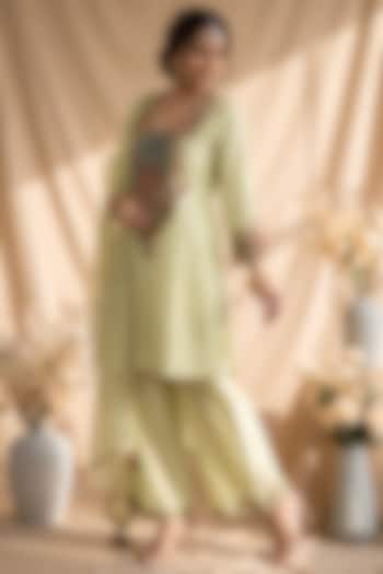 Butter Yellow Chanderi Resham Embroidered Kurta Set by Mandira Wirk - Indian at Pernia's Pop Up Shop