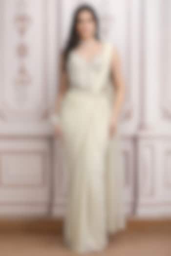 Ivory Shimmer jersey Draped Wedding Saree Set by Mandira Wirk - Indian at Pernia's Pop Up Shop