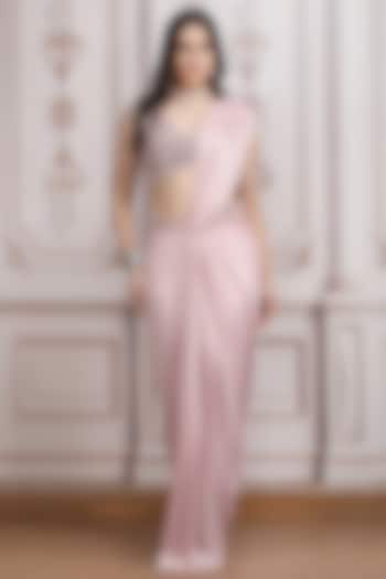 Blush Pink Shimmer Lycra Pre-Draped Set by Mandira Wirk - Indian at Pernia's Pop Up Shop