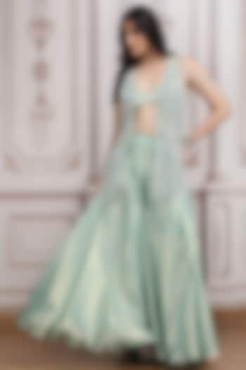 Pastel Pink Lurex Georgette Sheer Jacket Set by Mandira Wirk - Indian at Pernia's Pop Up Shop