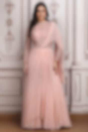 Blush Pink Chiffon Embroidered Reception Gown Saree by Mandira Wirk - Indian at Pernia's Pop Up Shop