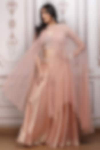 Blush Peach Lurex Georgette Palazzo Pant Set by Mandira Wirk - Indian at Pernia's Pop Up Shop