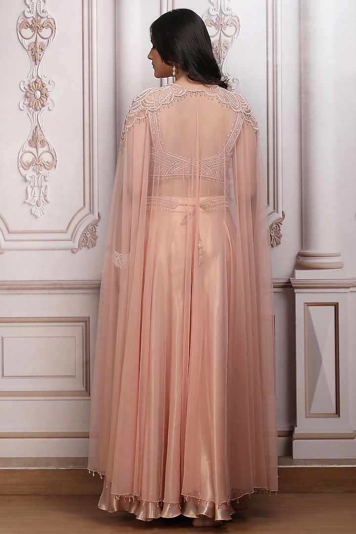 Blush Peach Lurex Georgette Palazzo Pant Set by Mandira Wirk - Indian at Pernia's Pop Up Shop