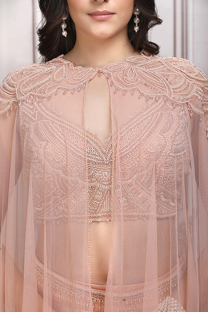 Blush Peach Lurex Georgette Palazzo Pant Set by Mandira Wirk - Indian at Pernia's Pop Up Shop