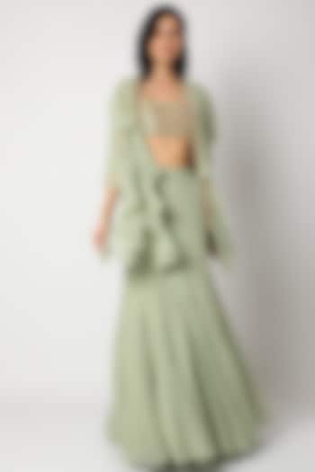 Pistachio Embroidered Skirt Set by Maison Blu at Pernia's Pop Up Shop