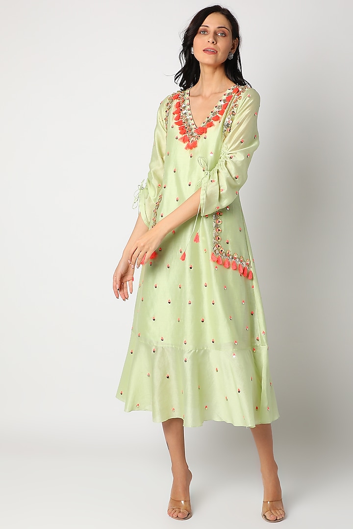 Pistachio Embroidered Dress by Maison Blu