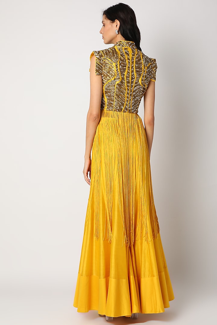 Mustard Yellow Embroidered Wedding Sharara Set by Maison Blu at Pernia's Pop Up Shop