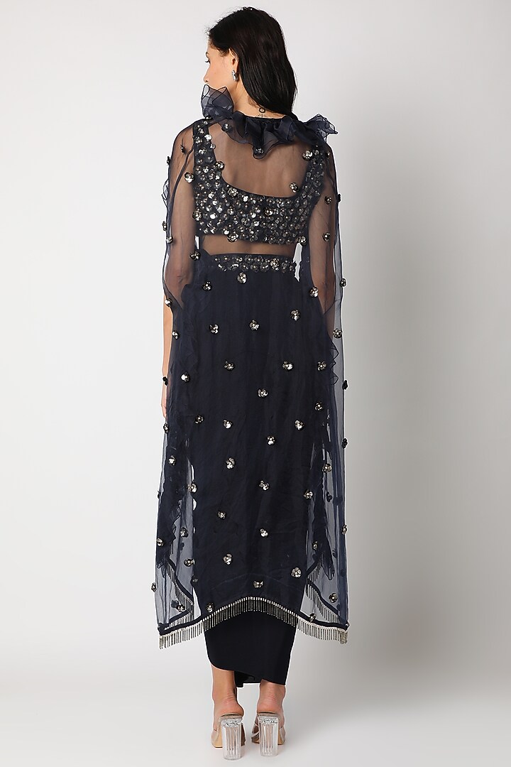 Midnight Blue 3D Embroidered Skirt Set by Maison Blu at Pernia's Pop Up Shop