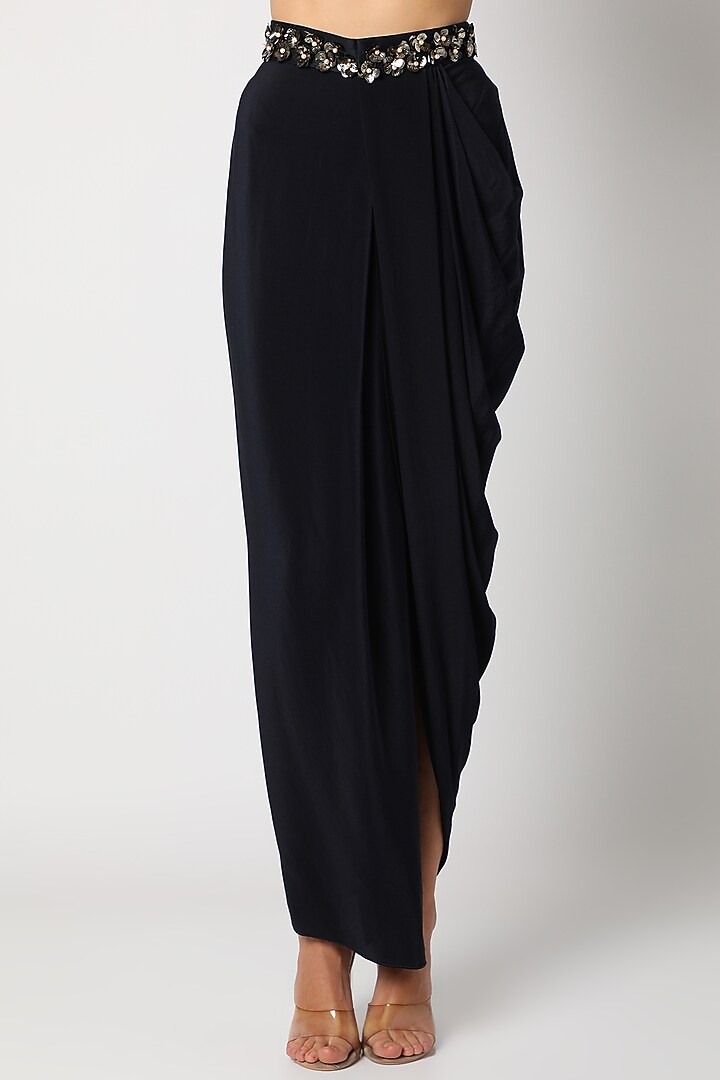 Midnight Blue 3D Embroidered Skirt Set by Maison Blu at Pernia's Pop Up Shop