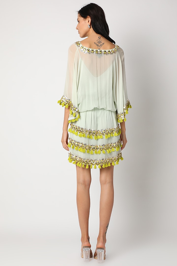 Aqua Blue Embroidered Cocktail Dress With Slip by Maison Blu at Pernia's Pop Up Shop