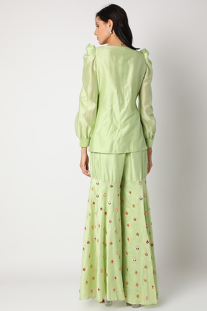 Pistachio Embroidered Wedding Sharara Set by Maison Blu at Pernia's Pop Up Shop