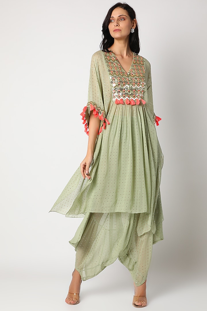 Pistachio Embroidered Pant Set by Maison Blu at Pernia's Pop Up Shop