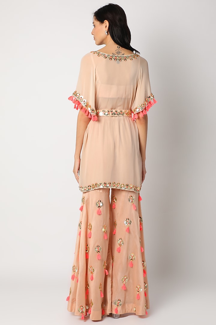 Peach Embroidered Wedding Sharara Set by Maison Blu at Pernia's Pop Up Shop