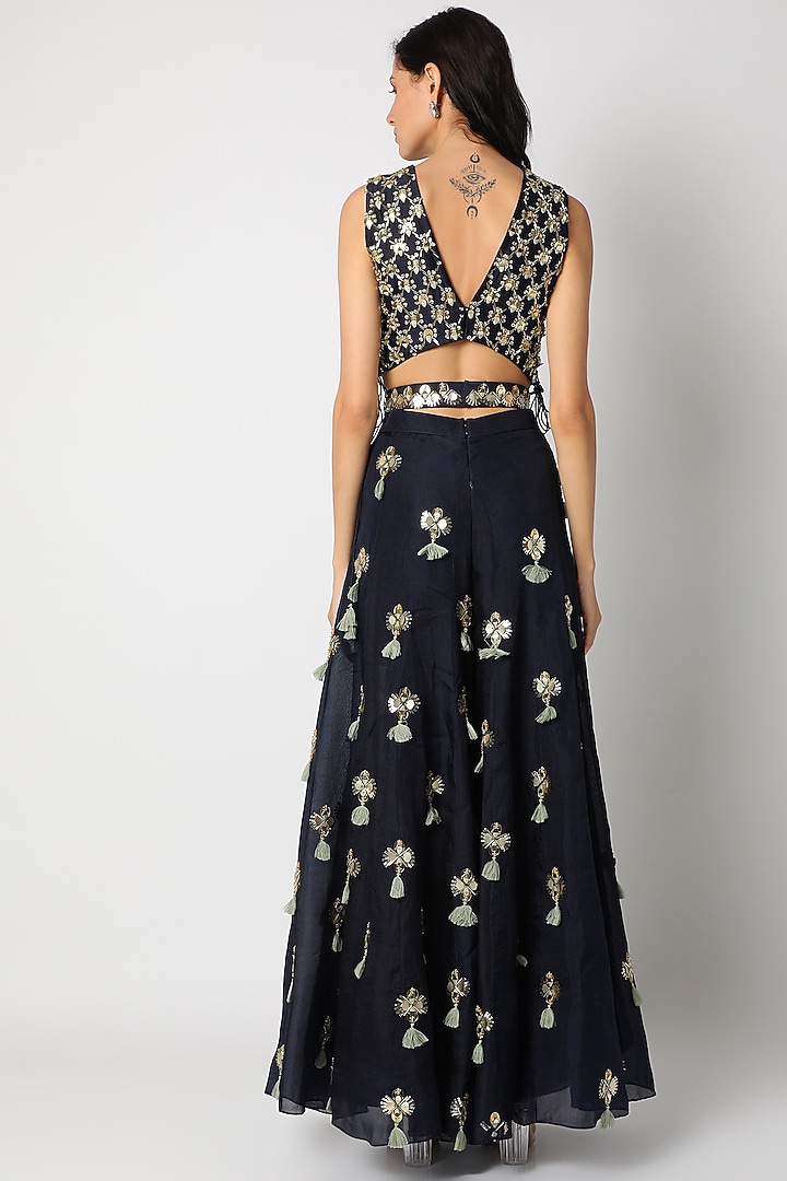 Blue Embroidered Wedding Sharara Set by Maison Blu at Pernia's Pop Up Shop