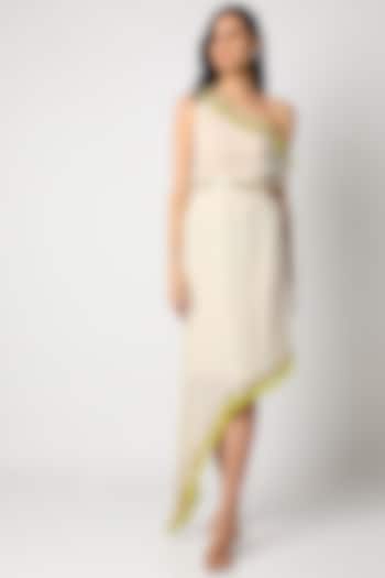 Ivory Embroidered Dress With Belt by Maison Blu