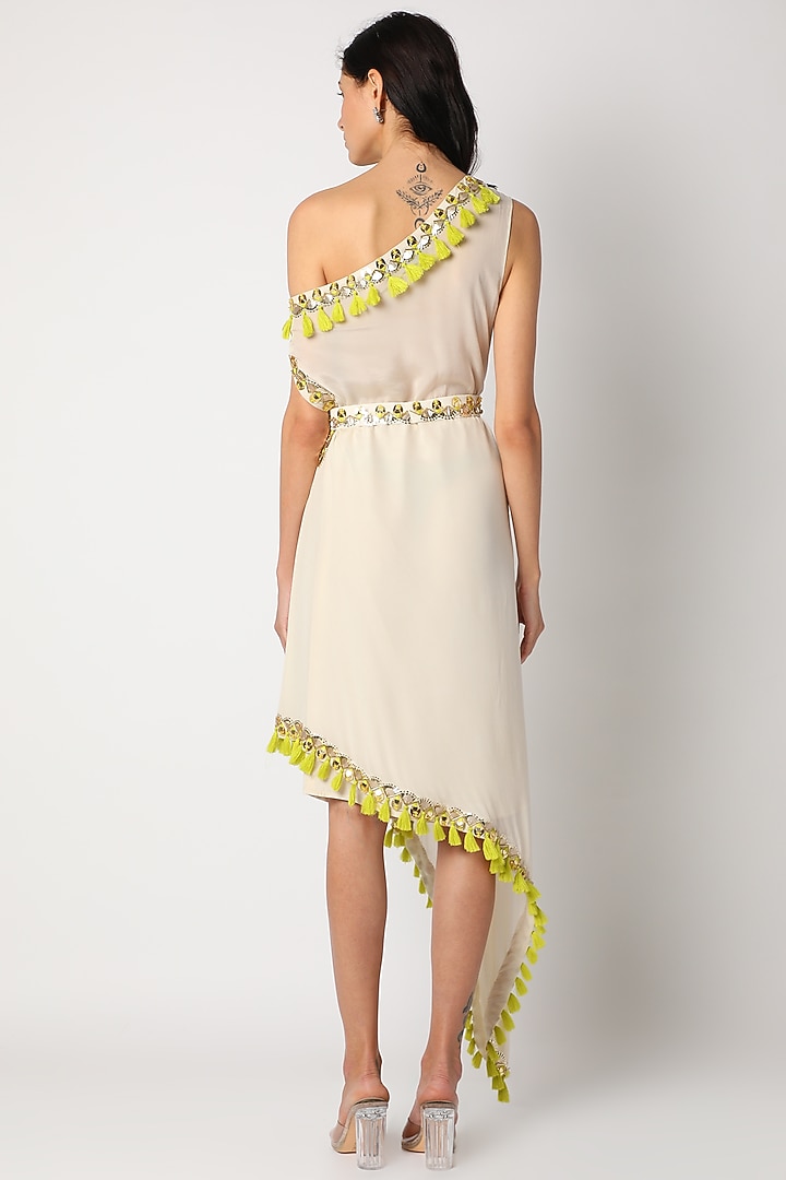 Ivory Embroidered Vacation Dress With Belt by Maison Blu at Pernia's Pop Up Shop