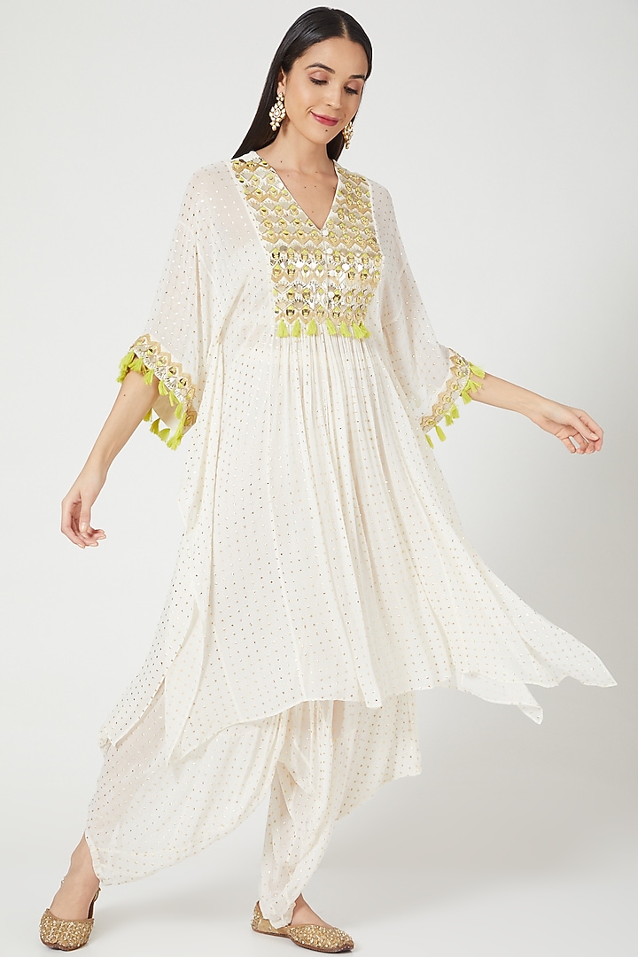 Off White Embroidered Cowl Pant Set by Maison Blu at Pernia's Pop Up Shop