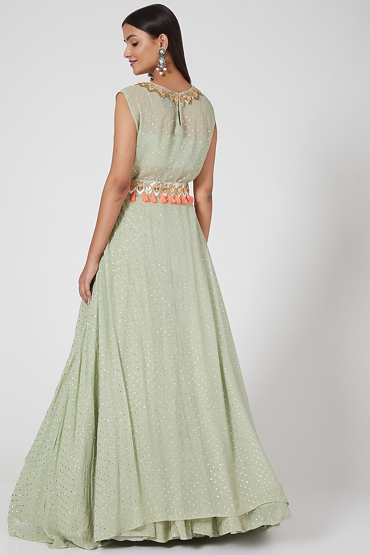 Pistachio Green Embroidered Skirt Set by Maison Blu at Pernia's Pop Up Shop