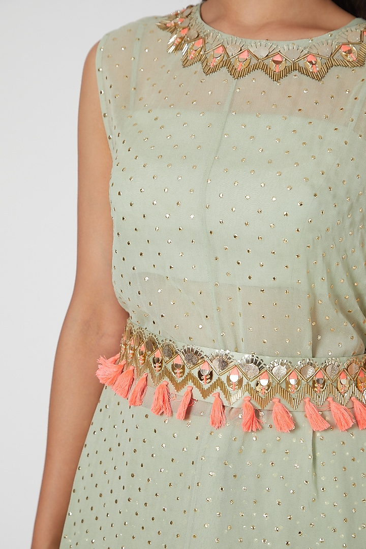Pistachio Green Embroidered Skirt Set by Maison Blu at Pernia's Pop Up Shop