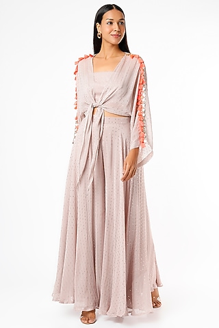 Mauve Embroidered Sharara Set by Maison Blu