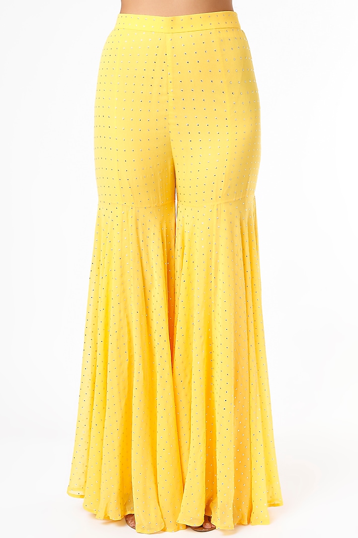 Yellow Foil Georgette Gharara Set by Maison Blu at Pernia's Pop Up Shop