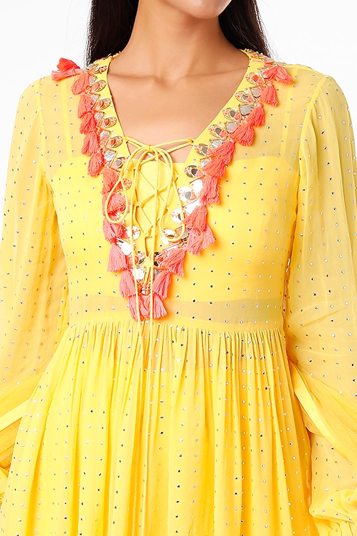 Yellow Foil Georgette Gharara Set by Maison Blu at Pernia's Pop Up Shop