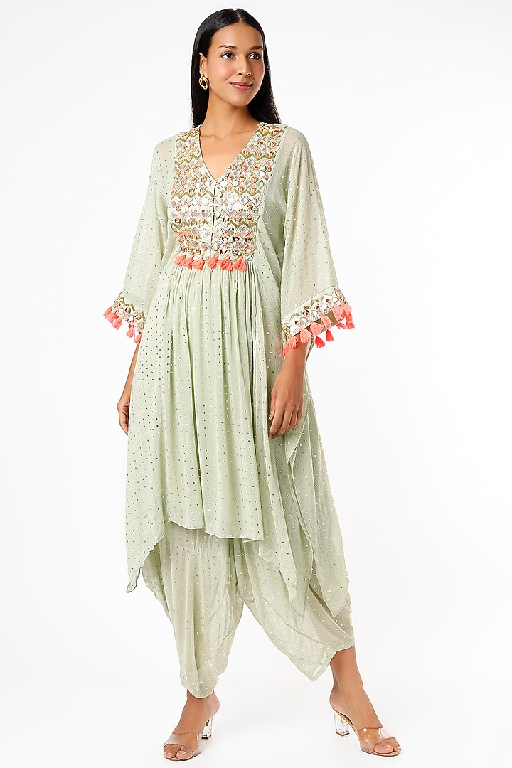 Dusty Green Embroidered Kaftan Set by Maison Blu at Pernia's Pop Up Shop