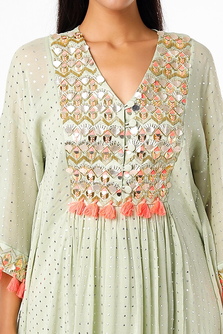 Dusty Green Embroidered Kaftan Set by Maison Blu at Pernia's Pop Up Shop