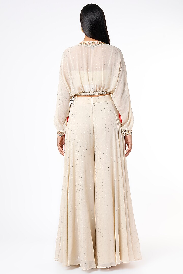 Beige Foil Georgette Wedding Sharara Set by Maison Blu at Pernia's Pop Up Shop