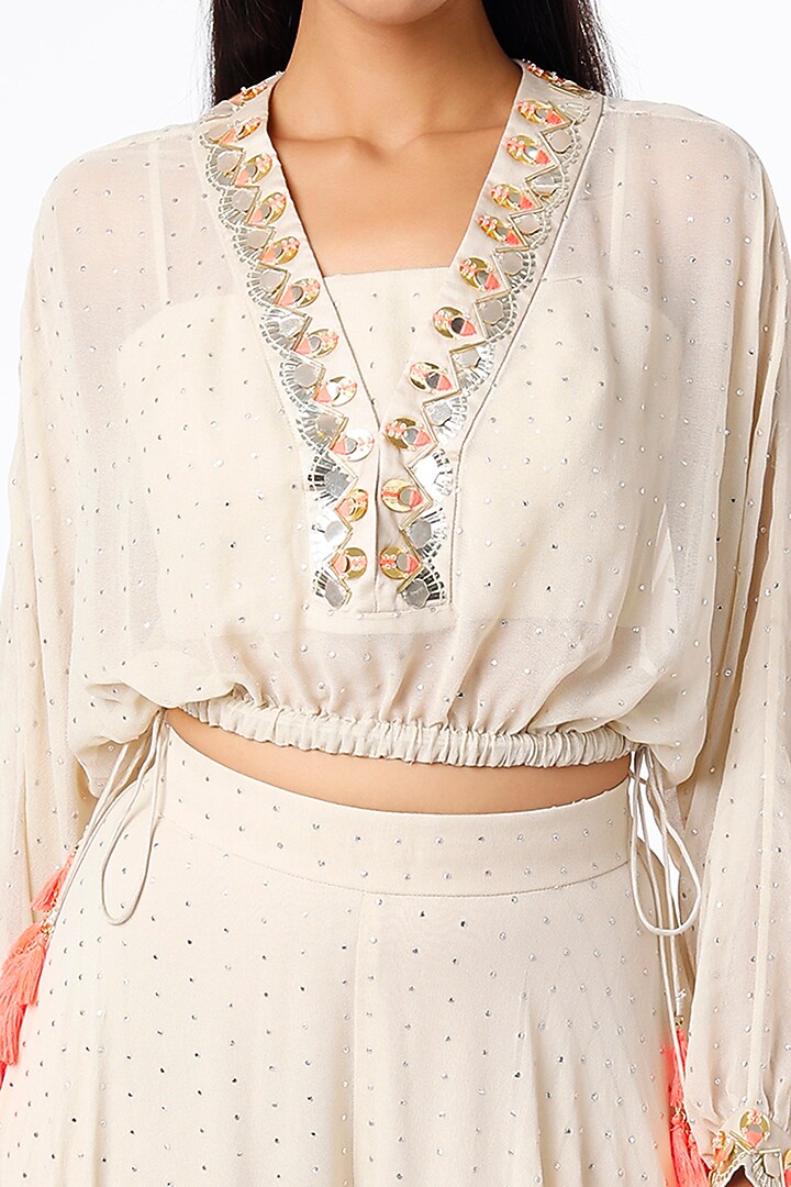 Beige Foil Georgette Wedding Sharara Set by Maison Blu at Pernia's Pop Up Shop