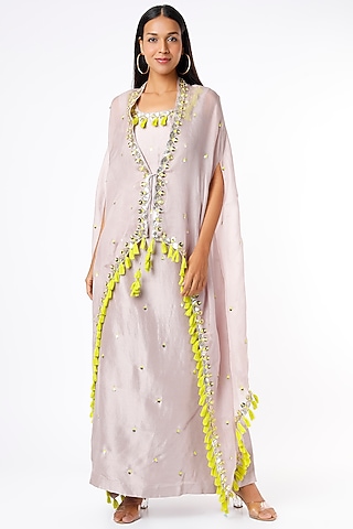 Mauve Embroidered Cape Set by Maison Blu
