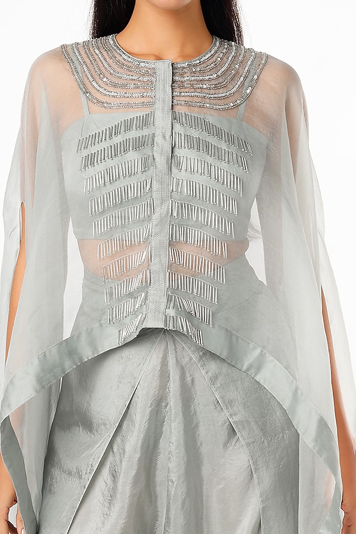 Grey Embroidered Cape Set by Maison Blu at Pernia's Pop Up Shop