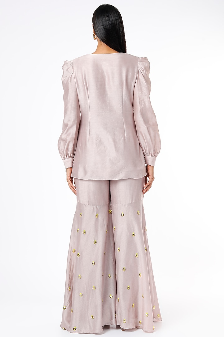 Mauve Foil Georgette Mirror Embroidered Gharara Set by Maison Blu at Pernia's Pop Up Shop