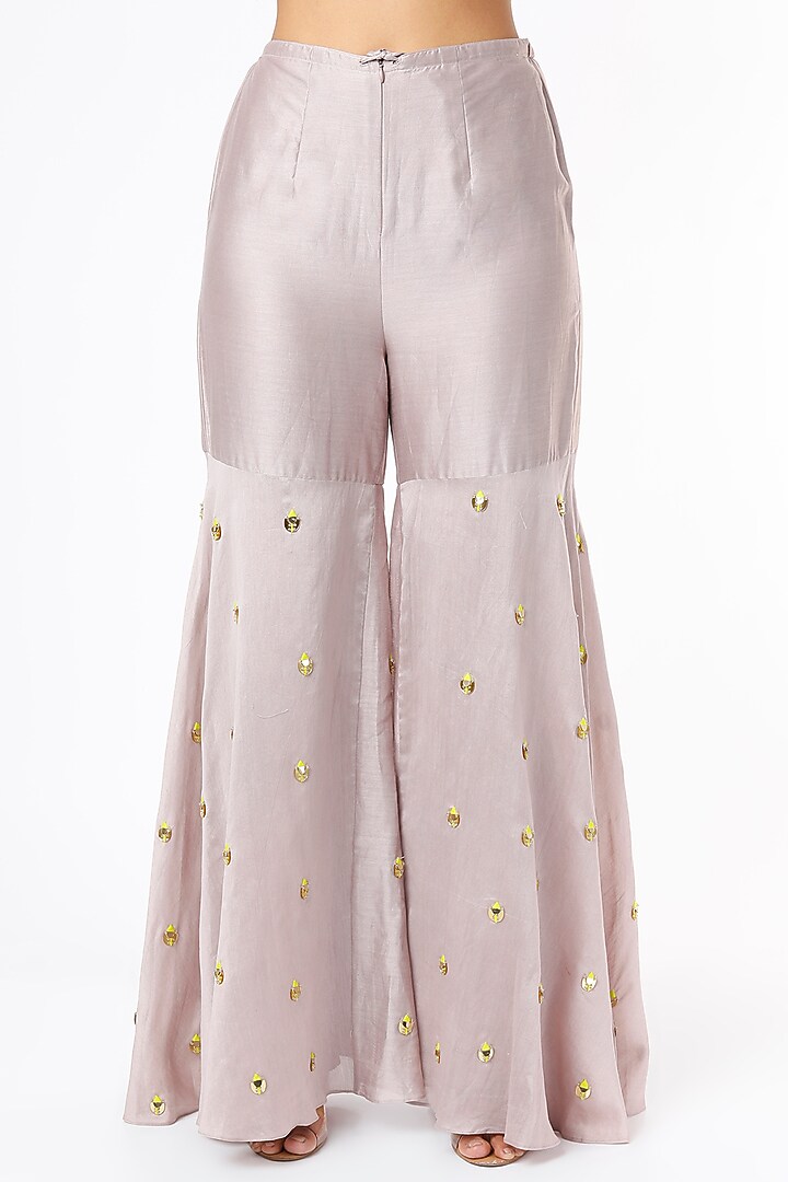 Mauve Foil Georgette Mirror Embroidered Gharara Set by Maison Blu at Pernia's Pop Up Shop