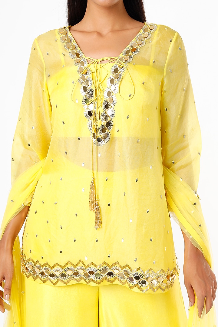 Yellow Organza Silk Embroidered Kurta Set by Maison Blu at Pernia's Pop Up Shop