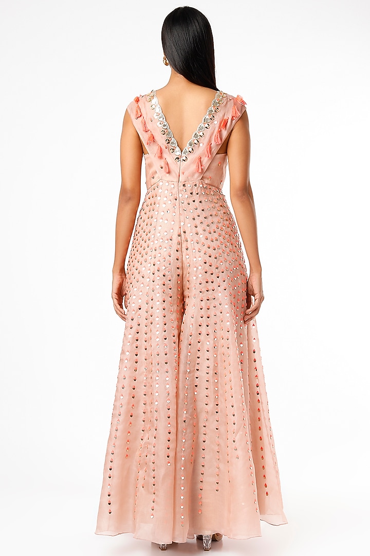Peach Organza Silk Embroidered Jumpsuit by Maison Blu at Pernia's Pop Up Shop
