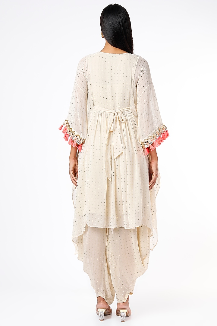Beige Foil Georgette Kaftan Set by Maison Blu at Pernia's Pop Up Shop