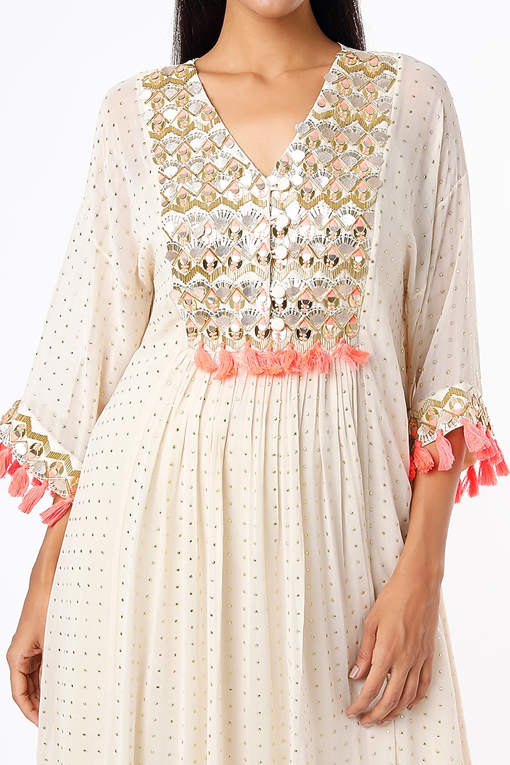 Beige Foil Georgette Kaftan Set by Maison Blu at Pernia's Pop Up Shop