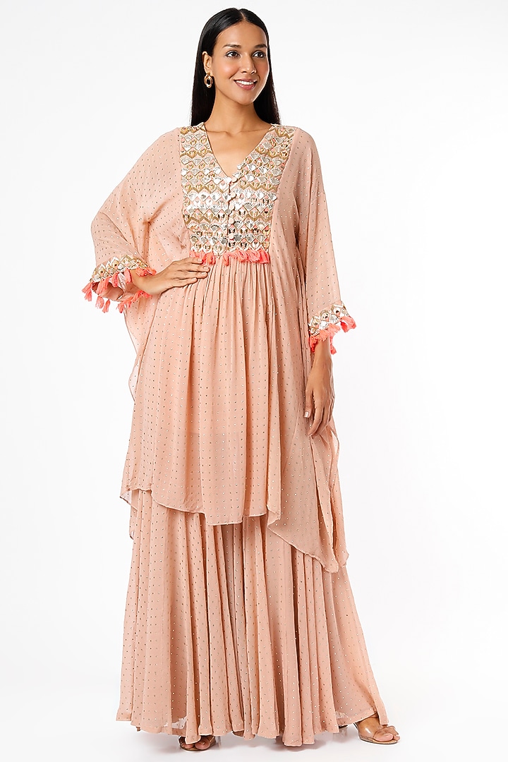Peach Foil Georgette Kaftan Set by Maison Blu at Pernia's Pop Up Shop