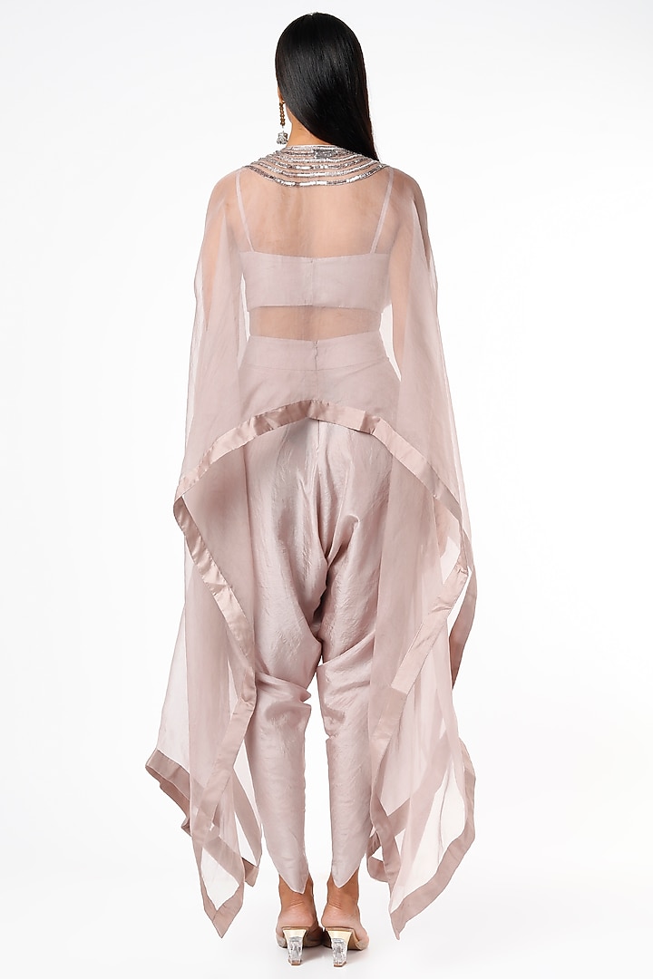 Mauve Organza Silk Embroidered Cape Set by Maison Blu at Pernia's Pop Up Shop