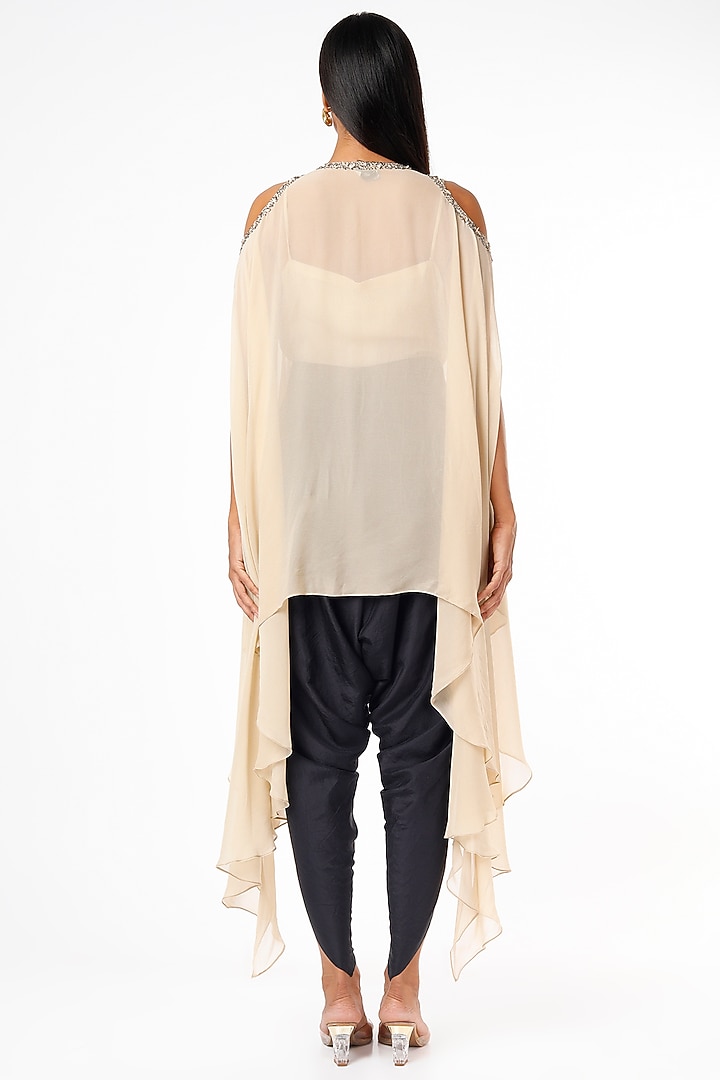 Beige Pure Georgette Embroidered Cape Set by Maison Blu at Pernia's Pop Up Shop