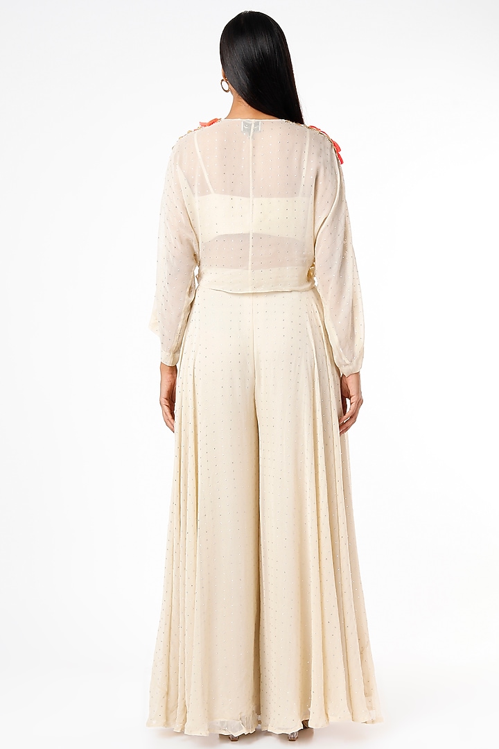 Beige Foil Georgette Wedding Sharara Set by Maison Blu at Pernia's Pop Up Shop