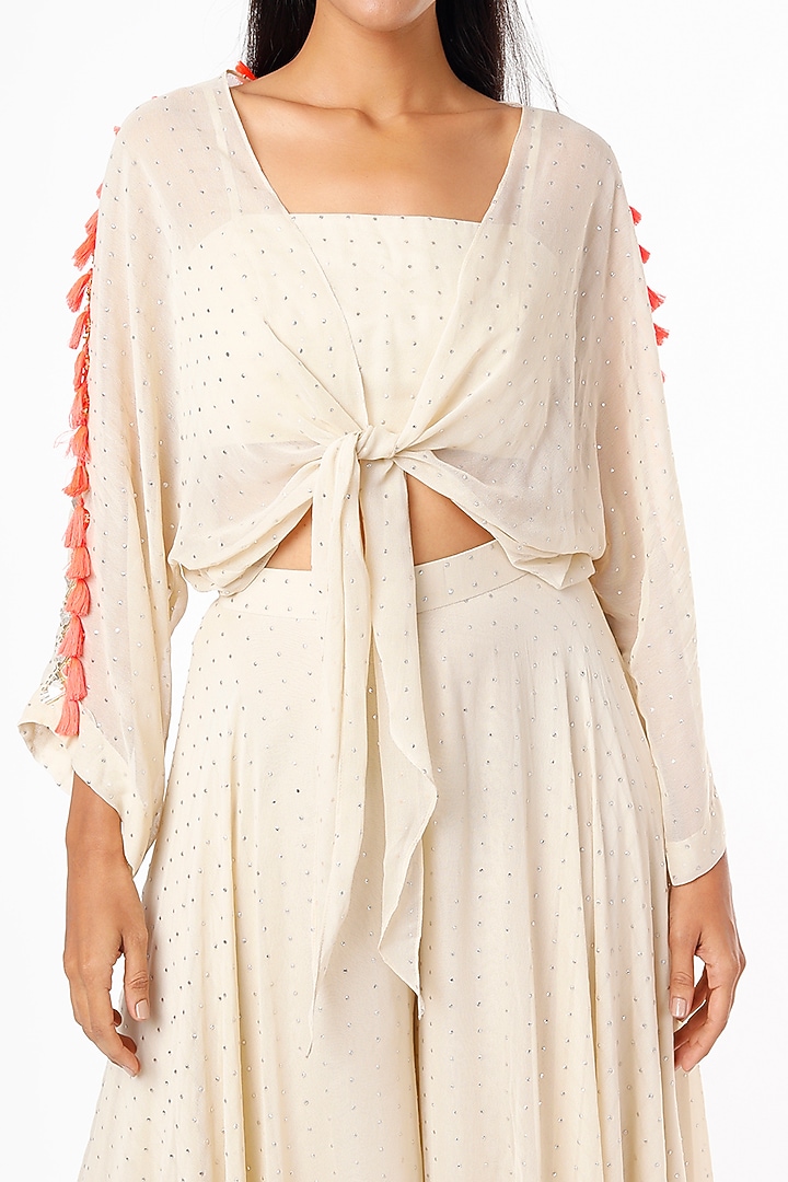 Beige Foil Georgette Wedding Sharara Set by Maison Blu at Pernia's Pop Up Shop