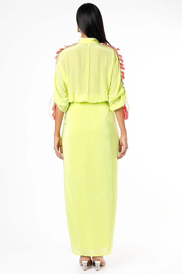 Lime Silk Embroidered Midi Cocktail Dress by Maison Blu at Pernia's Pop Up Shop