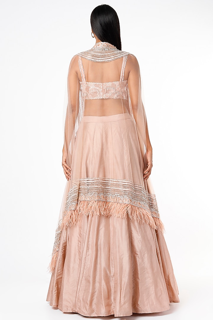Peach Silk Embroidered Skirt Set by Maison Blu at Pernia's Pop Up Shop