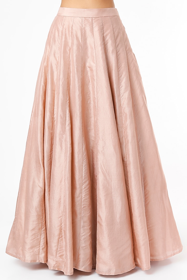 Peach Silk Embroidered Skirt Set by Maison Blu at Pernia's Pop Up Shop